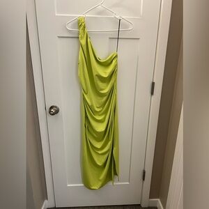 H&M One Shoulder Neon Green Fitted Midi Dress - NWT